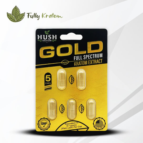 Hush Gold Full Spectrum Kratom Extract Capsules – 5 Caps